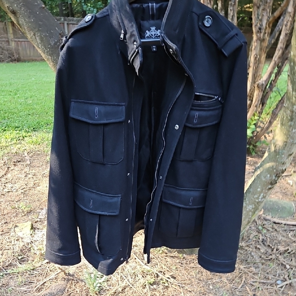 Vintage Express Men's Size Large Military Style Wool Black Field Jacket Coat - Picture 11 of 17